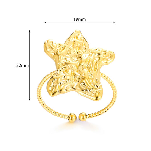 Jewelry Stainless Steel Heart Star Ring Exaggerated Asymmetrical Pleated Electroplated