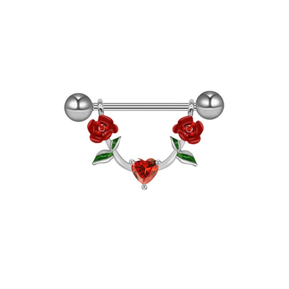 Jewelry Stainless Steel Heartshaped Mushroom Rose Breast Ring With Rhinestones Electroplating Animal Zodiac Style