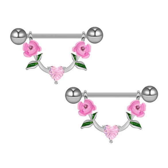 Jewelry Stainless Steel Heartshaped Mushroom Rose Breast Ring With Rhinestones Electroplating Animal Zodiac Style