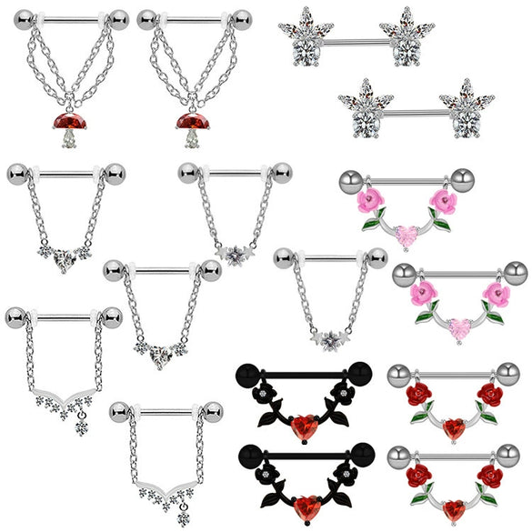 Jewelry Stainless Steel Heartshaped Mushroom Rose Breast Ring With Rhinestones Electroplating Animal Zodiac Style