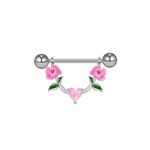 Jewelry Stainless Steel Heartshaped Mushroom Rose Breast Ring With Rhinestones Electroplating Animal Zodiac Style
