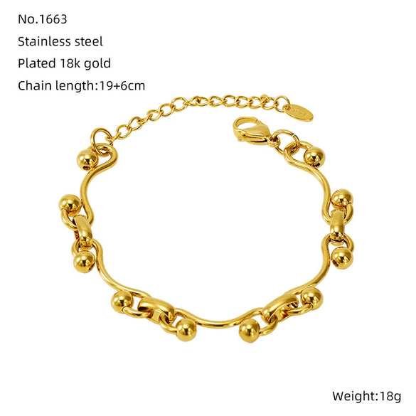 Jewelry 316L Stainless Steel Hiphop Bracelet Goldplated Geometric Design Unisex