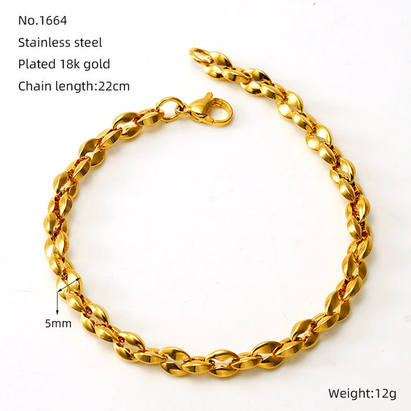 Jewelry 316L Stainless Steel Hiphop Bracelet Goldplated Geometric Design Unisex