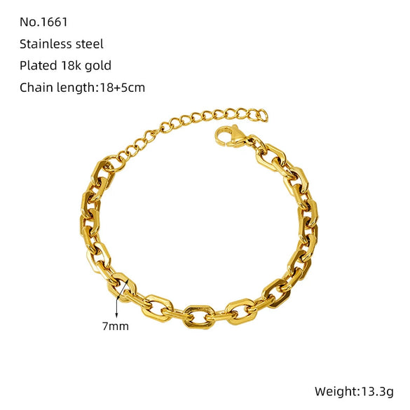 Jewelry 316L Stainless Steel Hiphop Bracelet Goldplated Geometric Design Unisex