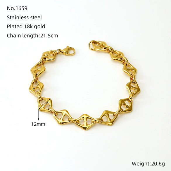 Jewelry 316L Stainless Steel Hiphop Bracelet Goldplated Geometric Design Unisex