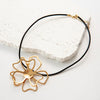 Jewelry Stainless Steel Hollow Flower Pendant Necklace With Electroplating Treatment And Cowhide Rope