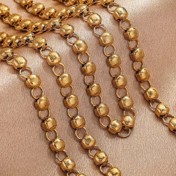 Jewelry Stainless Steel Hollow Goldplated Necklace With Brushed Barrel Gold Chain And Vacuum Gold Plating Treatment