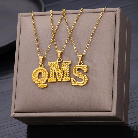 Jewelry Stainless Steel Imitation Gold Metallic Stylish Electroplated Letter Necklace