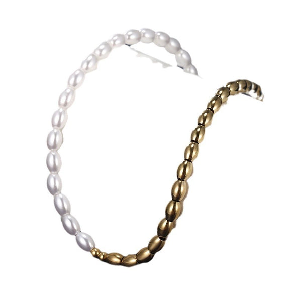 Jewelry Stainless Steel Imitation Pearl Geometric Beaded Necklace For Women With Electroplating