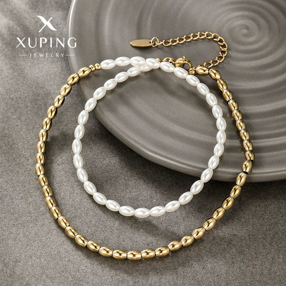 Jewelry Stainless Steel Imitation Pearl Geometric Beaded Necklace For Women With Electroplating