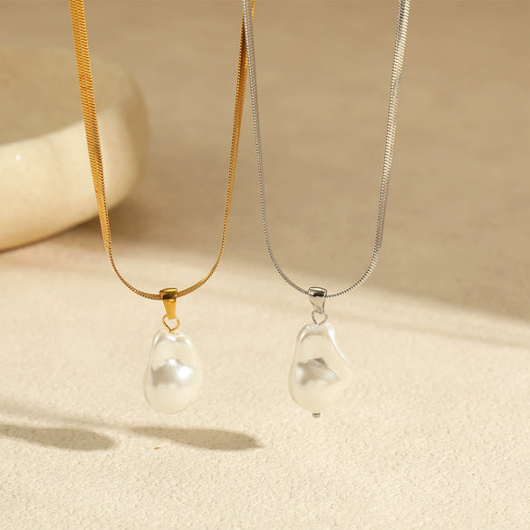 Jewelry Stainless Steel Imitation Pearl Geometric Vintage Baroque Electroplated Necklace