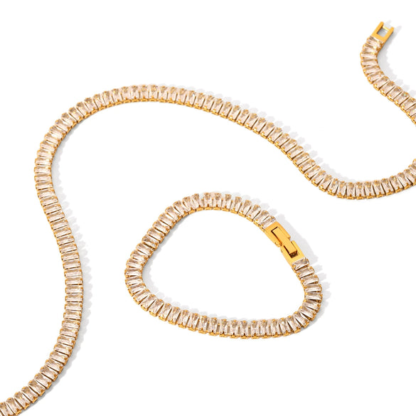Jewelry Stainless Steel Inlaid Square Zircon Geometric Style Clavicle Chain For Women