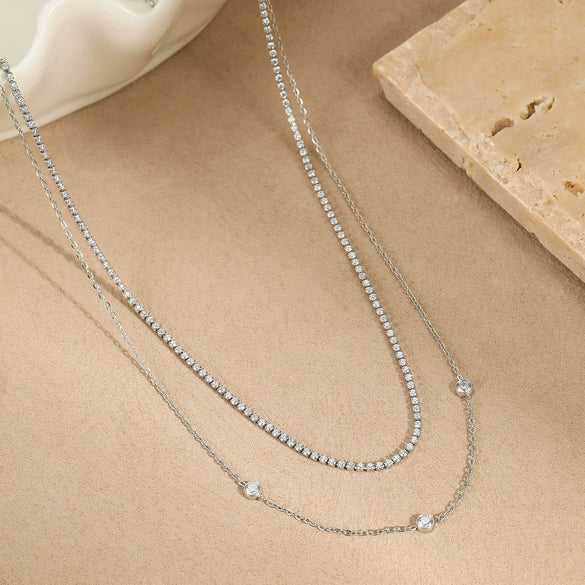 Jewelry Stainless Steel Inlaid Zircon Geometric Stacked Necklace Electroplated For Women