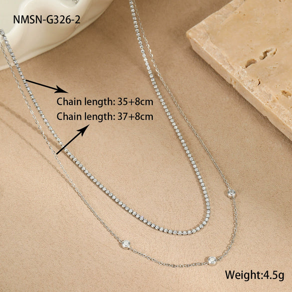 Jewelry Stainless Steel Inlaid Zircon Geometric Stacked Necklace Electroplated For Women