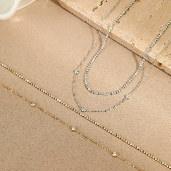 Jewelry Stainless Steel Inlaid Zircon Geometric Stacked Necklace Electroplated For Women