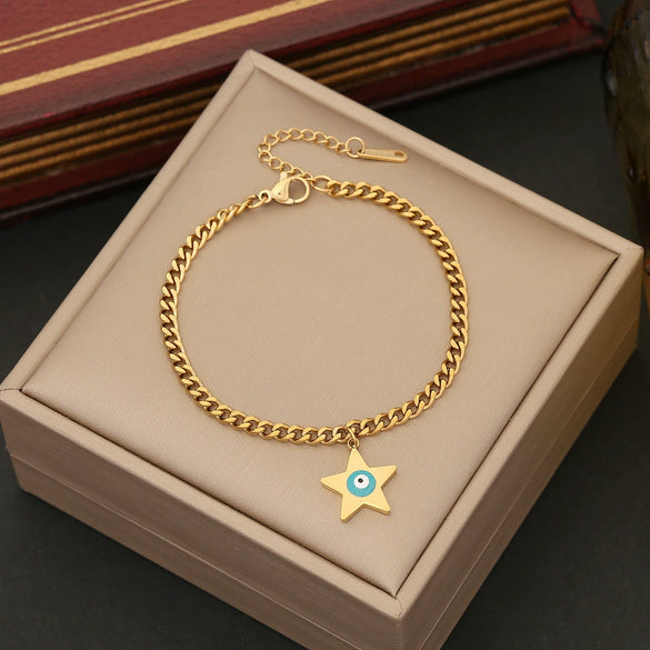 Jewelry Stainless Steel Insect Dripping Oil Women's Devil's Eye Star Butterfly Bracelet