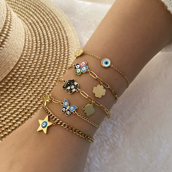 Jewelry Stainless Steel Insect Dripping Oil Women's Devil's Eye Star Butterfly Bracelet