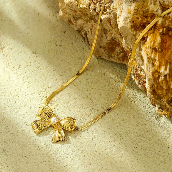 Jewelry Stainless Steel 18K Gold Electroplated Bow Tie Style