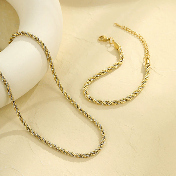 Jewelry Stainless Steel 18K Gold Electroplating Geometric Style Necklace Bracelet Set