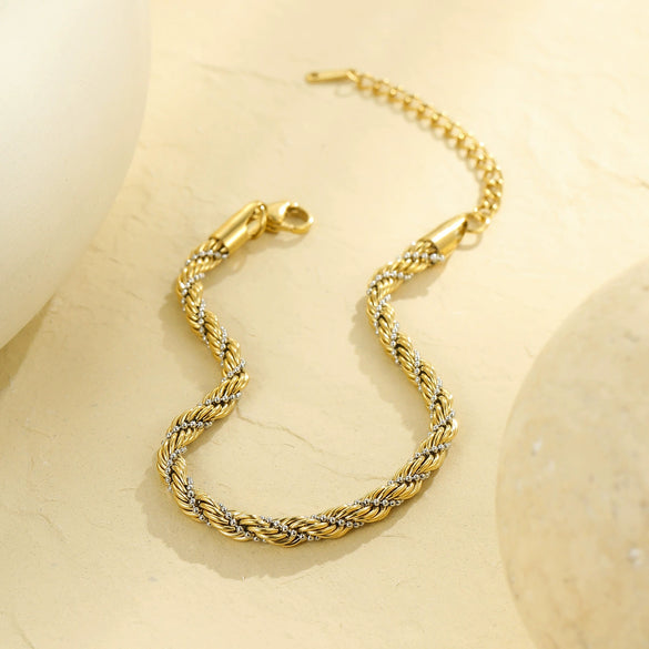 Jewelry Stainless Steel 18K Gold Electroplating Geometric Style Necklace Bracelet Set