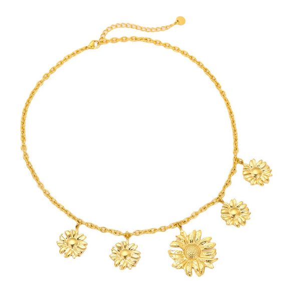Jewelry Stainless Steel 18K Gold Plated Flower Geometric Pendant Necklace For Women Fashion Electroplated