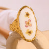 Jewelry Stainless Steel 18K Gold Plated Flower Patterned Opening Ring For Women
