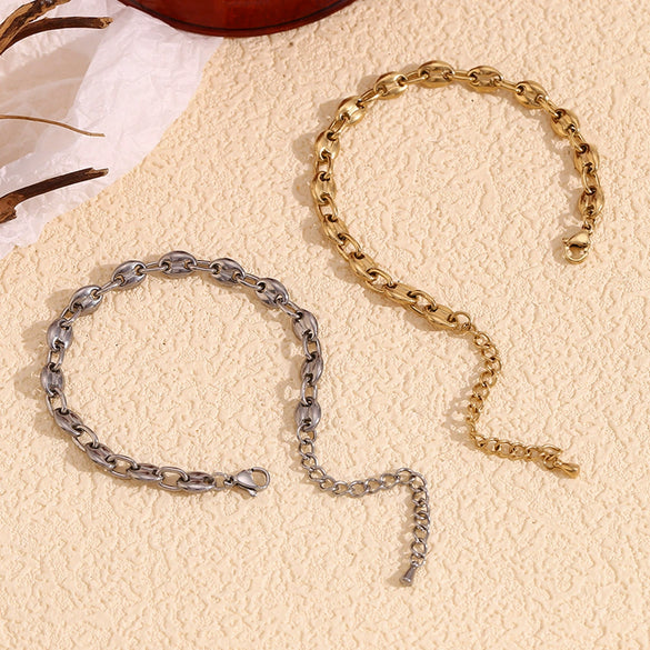 Jewelry Stainless Steel 14K Gold Plated Geometric Coffee Bean Bracelet For Women