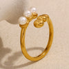 Jewelry Stainless Steel 18K Gold Plated Geometric French Round Bead Open Ring For Women