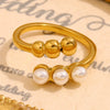 Jewelry Stainless Steel 18K Gold Plated Geometric French Round Bead Open Ring For Women