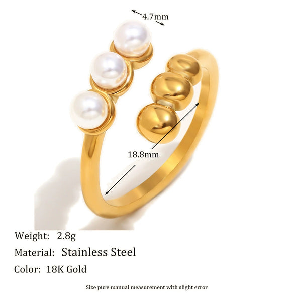 Jewelry Stainless Steel 18K Gold Plated Geometric French Round Bead Open Ring For Women