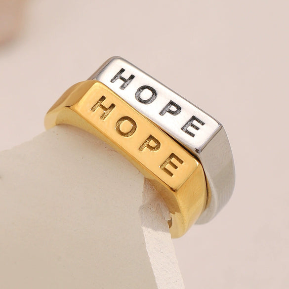 Jewelry Stainless Steel 18K Gold Plated Geometric Letter Ring Electroplating