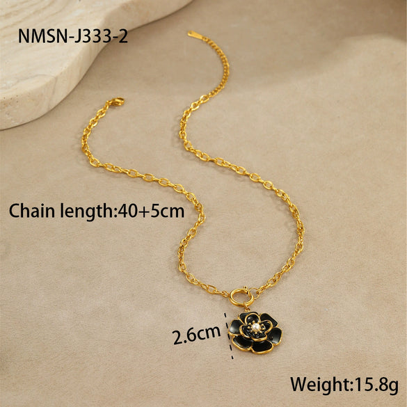 Jewelry Stainless Steel 18K Gold Plated Geometric Style Camellia Oil Drop Flower Necklace Ring Earrings