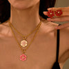 Jewelry Stainless Steel 18K Gold Plated Geometric Style Camellia Oil Drop Flower Necklace Ring Earrings