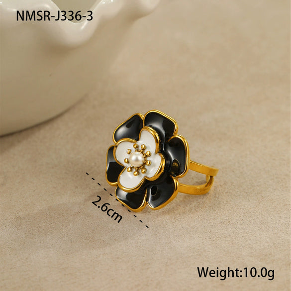 Jewelry Stainless Steel 18K Gold Plated Geometric Style Camellia Oil Drop Flower Necklace Ring Earrings