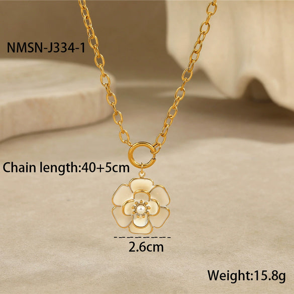 Jewelry Stainless Steel 18K Gold Plated Geometric Style Camellia Oil Drop Flower Necklace Ring Earrings