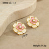 Jewelry Stainless Steel 18K Gold Plated Geometric Style Camellia Oil Drop Flower Necklace Ring Earrings