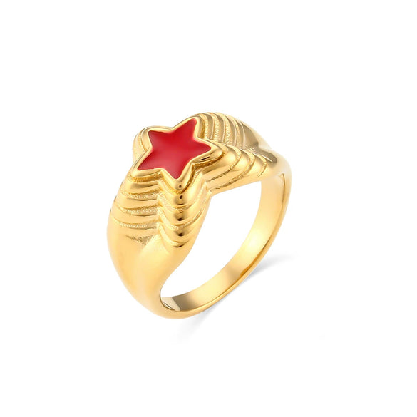 Jewelry Stainless Steel 18K Goldplated Geometric Fivepointed Star Ring