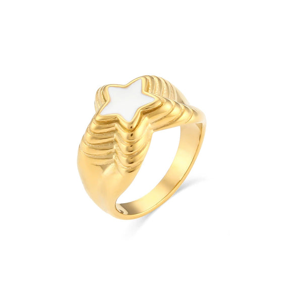 Jewelry Stainless Steel 18K Goldplated Geometric Fivepointed Star Ring