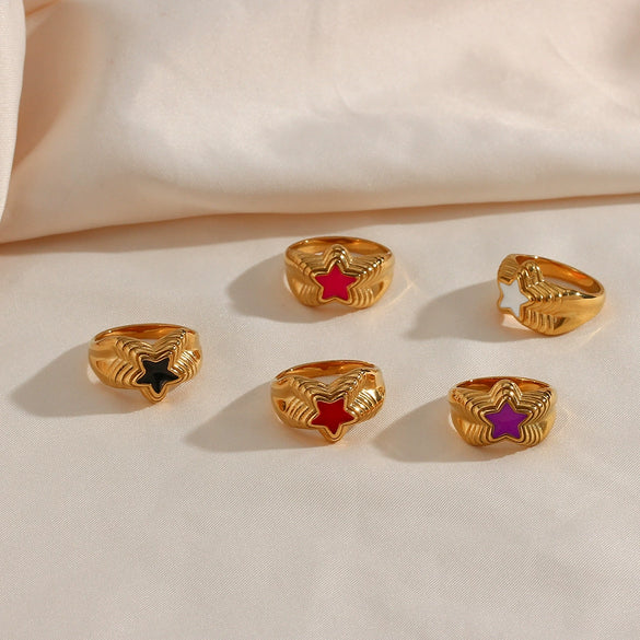 Jewelry Stainless Steel 18K Goldplated Geometric Fivepointed Star Ring