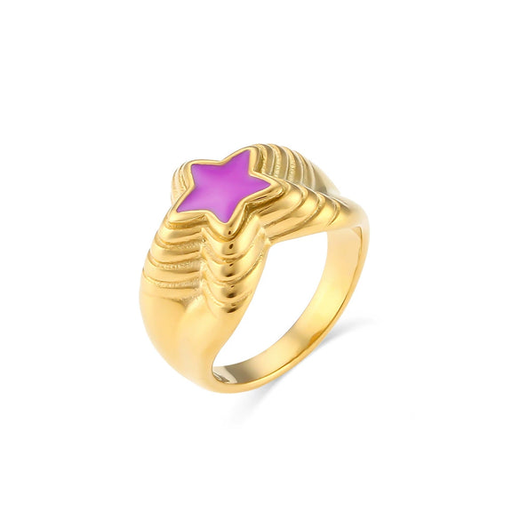 Jewelry Stainless Steel 18K Goldplated Geometric Fivepointed Star Ring