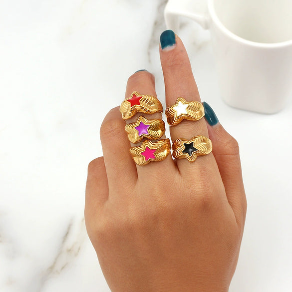 Jewelry Stainless Steel 18K Goldplated Geometric Fivepointed Star Ring