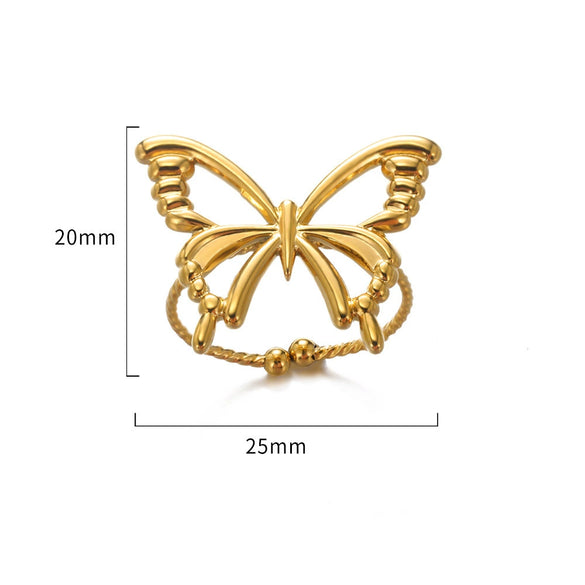 Jewelry Stainless Steel 18K Real Gold Plated Heart Shape Ring With Star Pattern And Electroplating Treatment