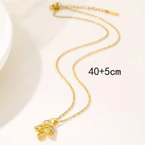 Jewelry Stainless Steel Leaf Necklace With Mixed Gem Inlay Electroplating For Women