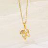 Jewelry Stainless Steel Leaf Necklace With Mixed Gem Inlay Electroplating For Women
