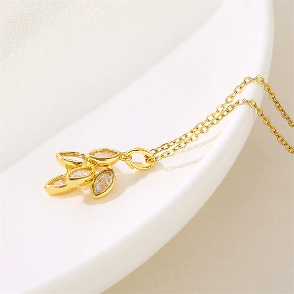 Jewelry Stainless Steel Leaf Necklace With Mixed Gem Inlay Electroplating For Women