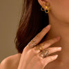 Jewelry Stainless Steel Light Luxury Retro Gold And Silver Color Matching Hollow Flower Ring And Earrings Electroplating For Women
