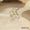 Jewelry Stainless Steel Light Luxury Retro Gold And Silver Color Matching Hollow Flower Ring And Earrings Electroplating For Women
