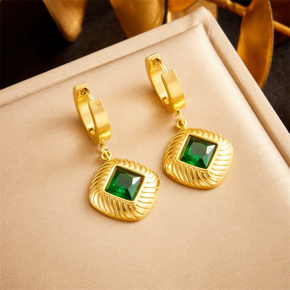 Jewelry Stainless Steel Light Luxury Square Pendant Earrings Necklaces And Hand Accessories Electroplating