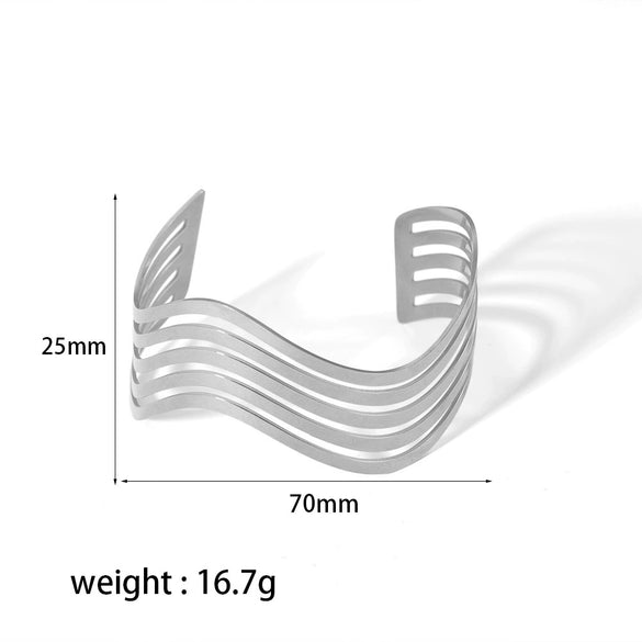 Jewelry Stainless Steel Light Luxury Widesided Hollow Wave Bracelet Electroplated For Women