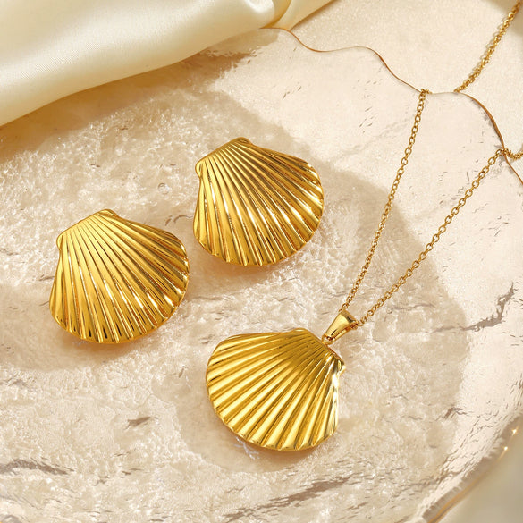 Jewelry Stainless Steel Marine Life Shell Earrings Necklace Electroplating For Women Minimalist Style